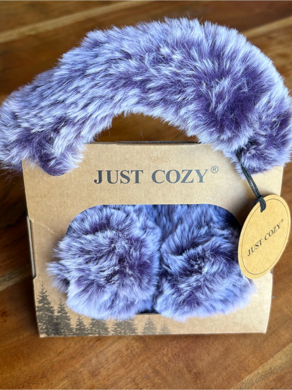 Just Cozy Plush Faux Fur earmuffs in Purple. Brand new
